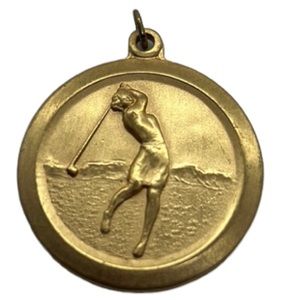 WOMENS GOLF ROUND PENDANT MEDAL GOLD TONE VINTAGE